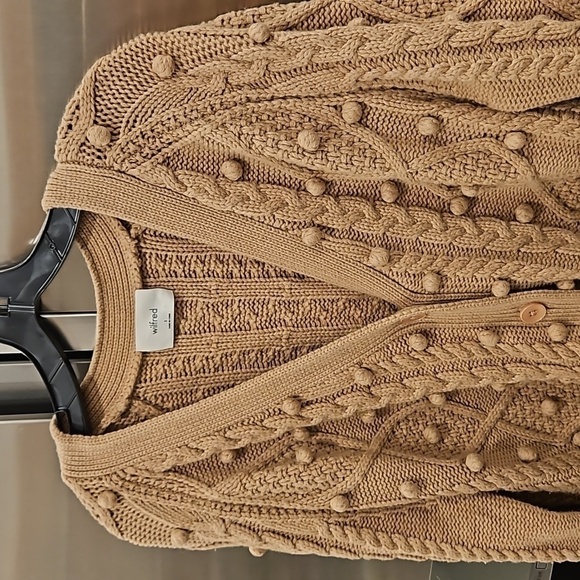💕ARITZIA WILFRED💕 Alps Cardigan ~ Pom Pom Cable Knit Antique Beige Small - Picture 11 of 16